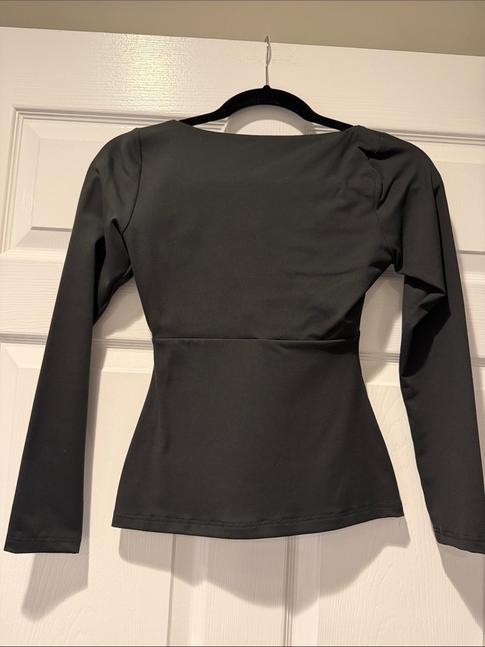 NWOT SUSANA MONACO Green Long-Sleeve Square-Neck Peplum Top Suze XS - Picture 3 of 5